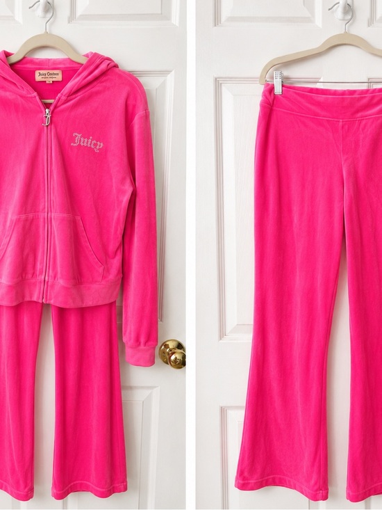 Juicy Couture Other - Juicy Couture Bright Pink Velour Zip Hoodie & Flare Pants Set